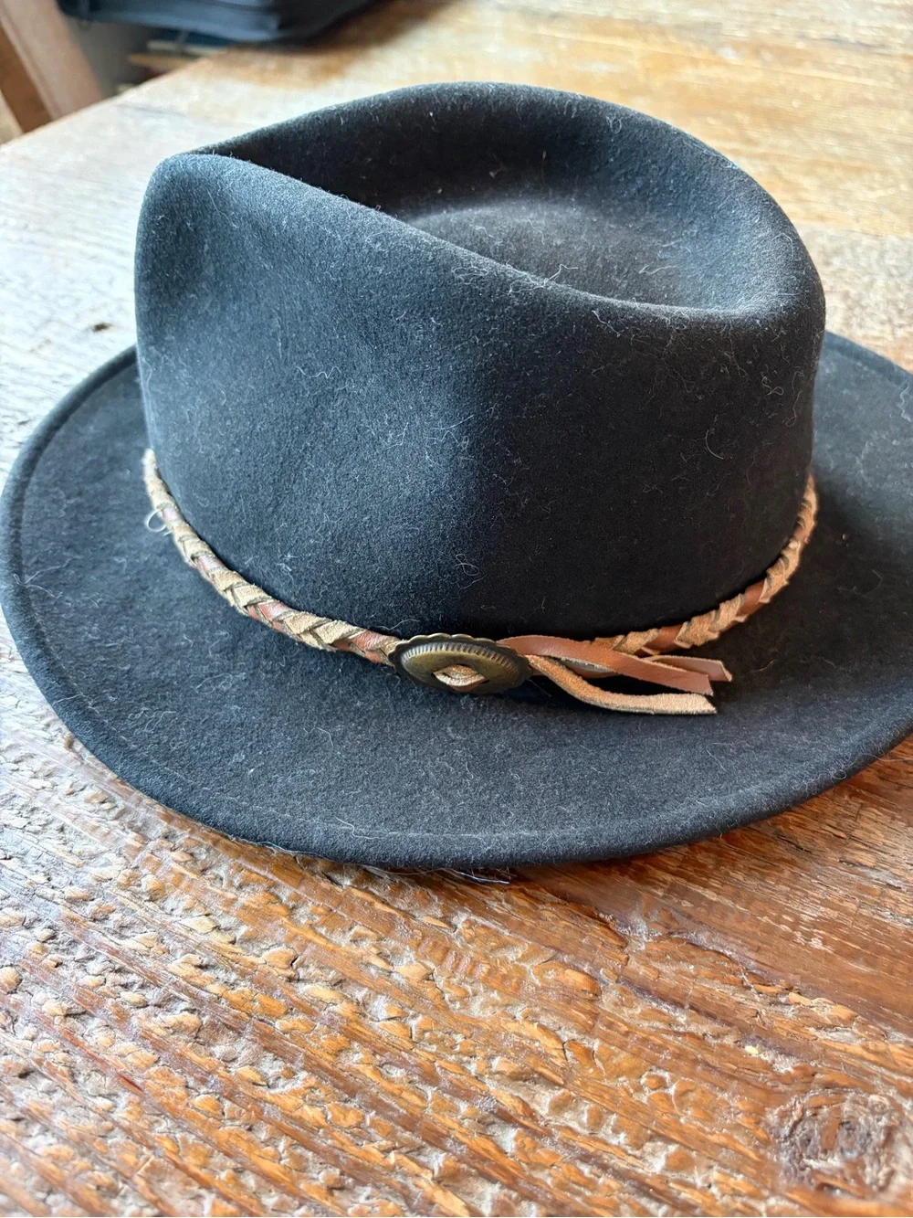 VTG Golden Gate Hat co Men's Black Wool Fedora with Braided Accent